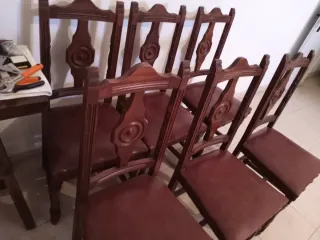 Conjunto mesa y sillas vintage madera