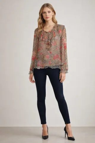 Blusa Georgette Transparente Estampado Animal