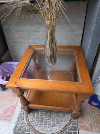 Tavolo ausiliario in legno massello e vetro