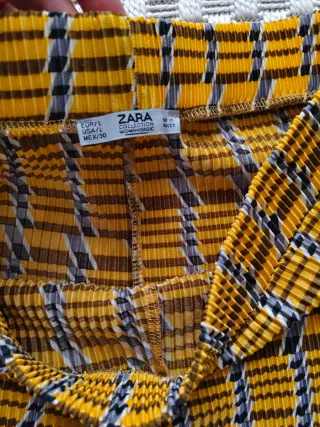 Pantalon zara plisada cuadros amarillo 40 L