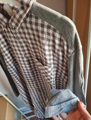 Camisón cuadros gris y rosa