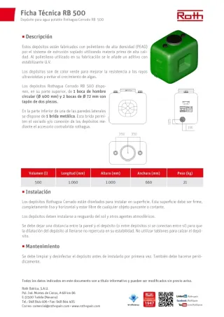 Bidón agua 500L polietileno