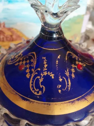 Scatola cristallo blu con decori oro