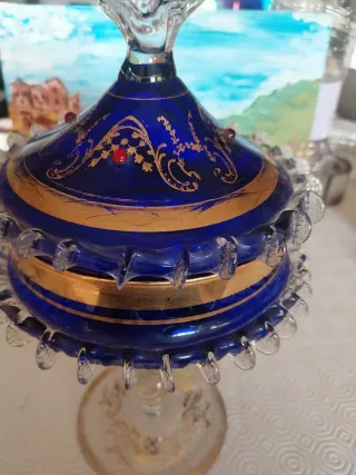 Scatola cristallo blu con decori oro