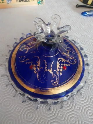 Scatola cristallo blu con decori oro