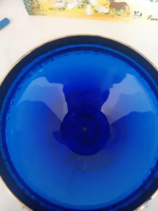 Scatola cristallo blu con decori oro