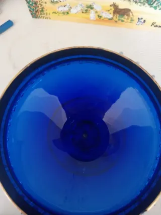 Scatola cristallo blu con decori oro