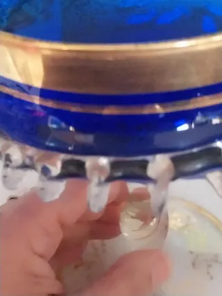 Scatola cristallo blu con decori oro