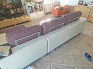 Sofá Chaiselongue Beige y Morado