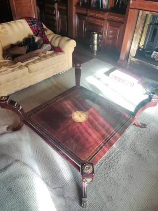 Mesa de centro madera maciza y cristal