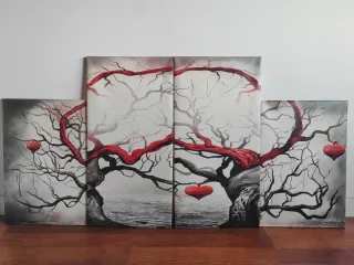 Conjunto de 4 cuadros árbol corazón rojo