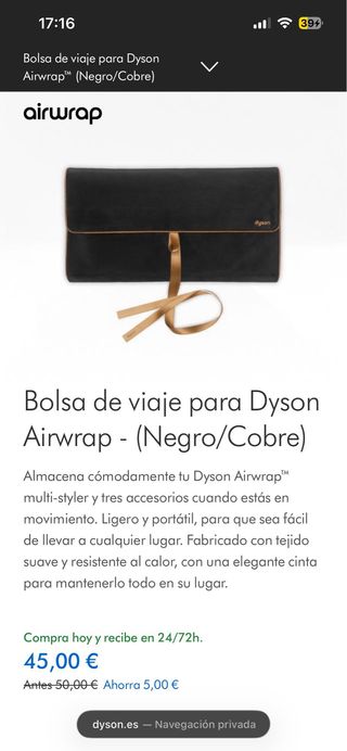Bolsa Viaje Dyson Airwrap Negro/Cobre