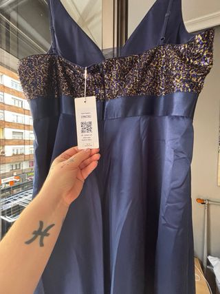 Vestido fiesta lentejuelas azul y dorado