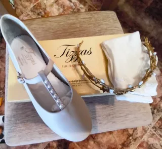 Vestido de comunión blanco y rosa