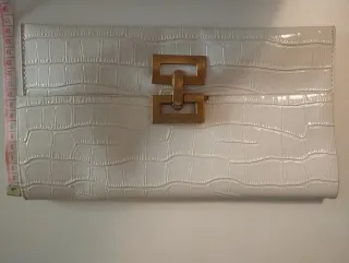 Bolso de mano charol blanco y dorado