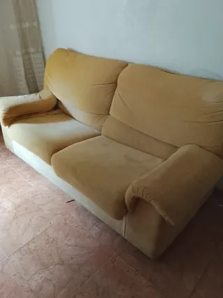 Sofá de 2 plazas tela beige/amarillo