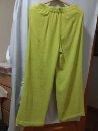 Pantalón ancho fluido verde talla única