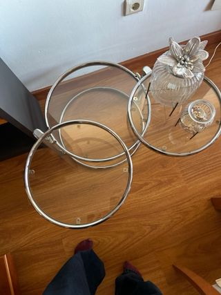 Mesa auxiliar acero y cristal