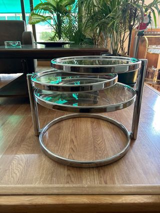 Mesa auxiliar acero y cristal