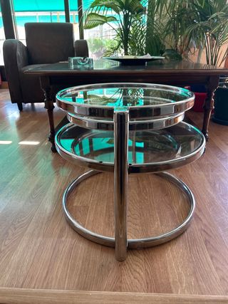 Mesa auxiliar acero y cristal