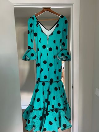 Traje Flamenca lunares negro y turquesa