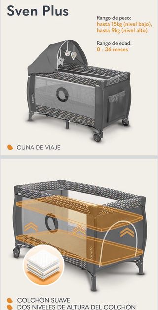 Cuna, cambiador y parque infantil