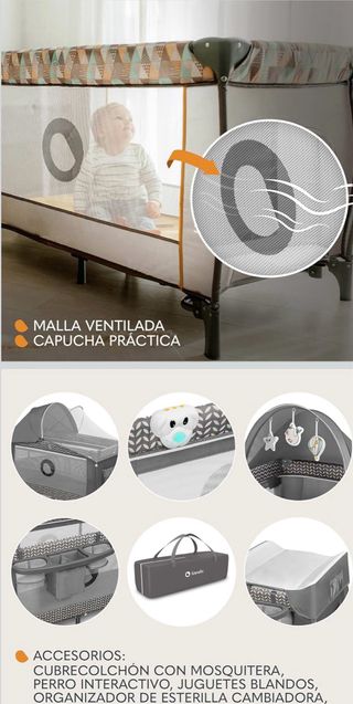 Cuna, cambiador y parque infantil