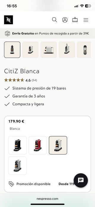 Cafetera Nespresso De'Longhi CitiZ Crema