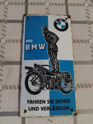 Targa smaltata moto BMW d'epoca rara tedesca