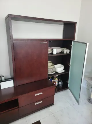 Conjunto Muebles Comedor Madera y Cristal