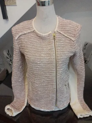 Chaqueta tweed beige y rosa