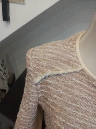 Chaqueta tweed beige y rosa