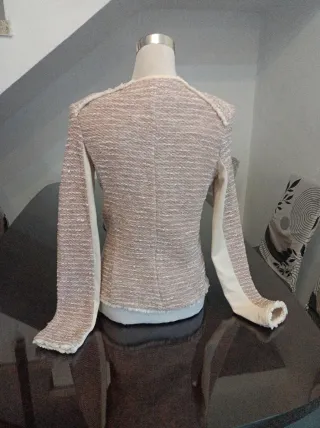 Chaqueta tweed beige y rosa