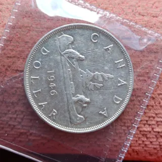 Moneda 1 Dólar Plata Canadá 1946 circulada Voyager