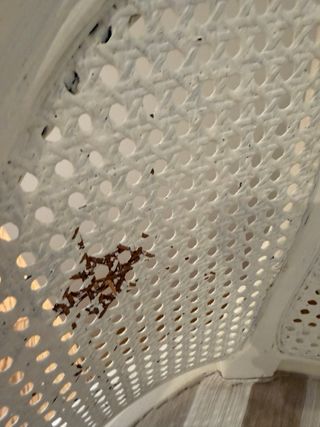 Poltrona classica in rattan e legno, cuscino in velluto