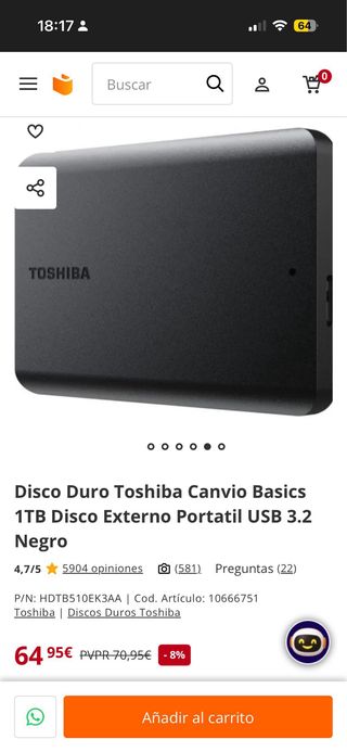 Disco Duro Externo Toshiba Canvio 1TB