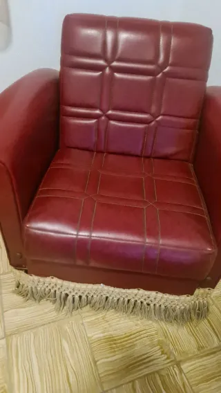 Sillón Vintage Piel Sintética Rojo