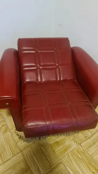 Sillón Vintage Piel Sintética Rojo