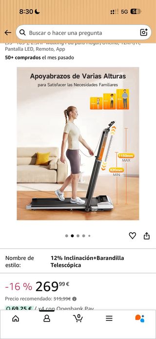 Cinta de correr plegable