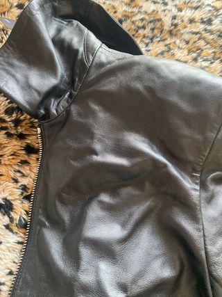 Cazadora Piel Mango Negra Talla XS