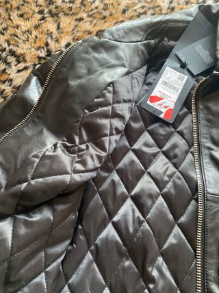 Cazadora Piel Mango Negra Talla XS