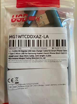 Cable USB A a Micro USB 90° Azul 0.25m