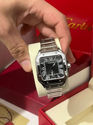 Reloj Cartier Santos Negro y Plateado