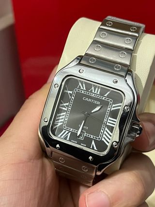 Reloj Cartier Santos Negro y Plateado