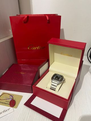 Reloj Cartier Santos Negro y Plateado