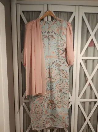 Vestido midi fiesta celeste y rosa