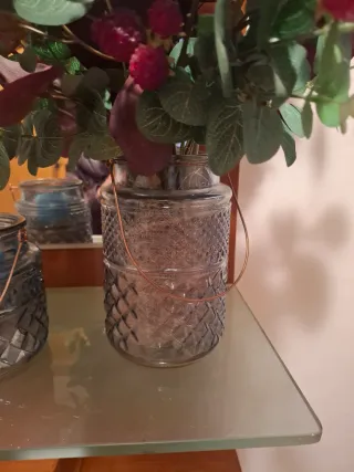 2 Jarrones Cristal con Flores Secas