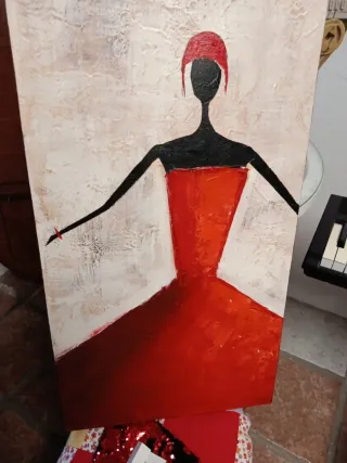 Cuadro abstracto mujer vestido rojo 40x80