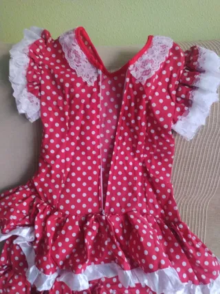 Vestido Flamenca Niña Rojo Lunares Blancos Talla 6