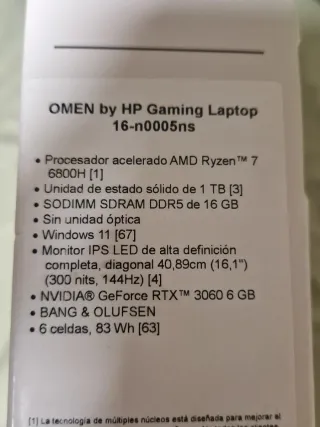 Portátil HP Omen 16 Gaming Negro